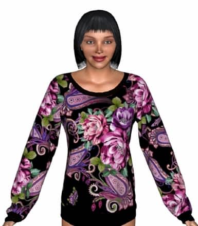 Büyük Çiçekli Geniş Yaka Siyah Pijama Üstü