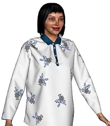Çiçekli Beyaz Yakalı Pijama Üstü