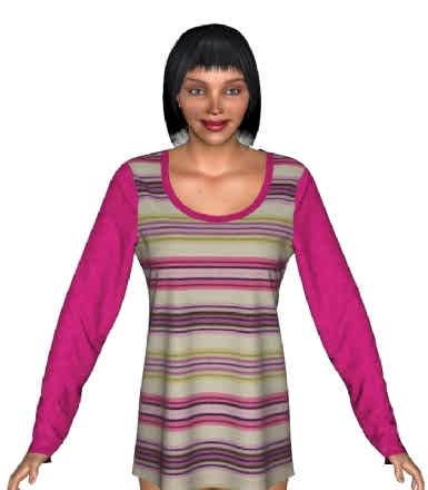 Enine Çizgili Desen Geniş Yaka Fuşya Pijama Üstü