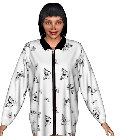 Fermuarlı Kelebek Desen Pijama Üstü